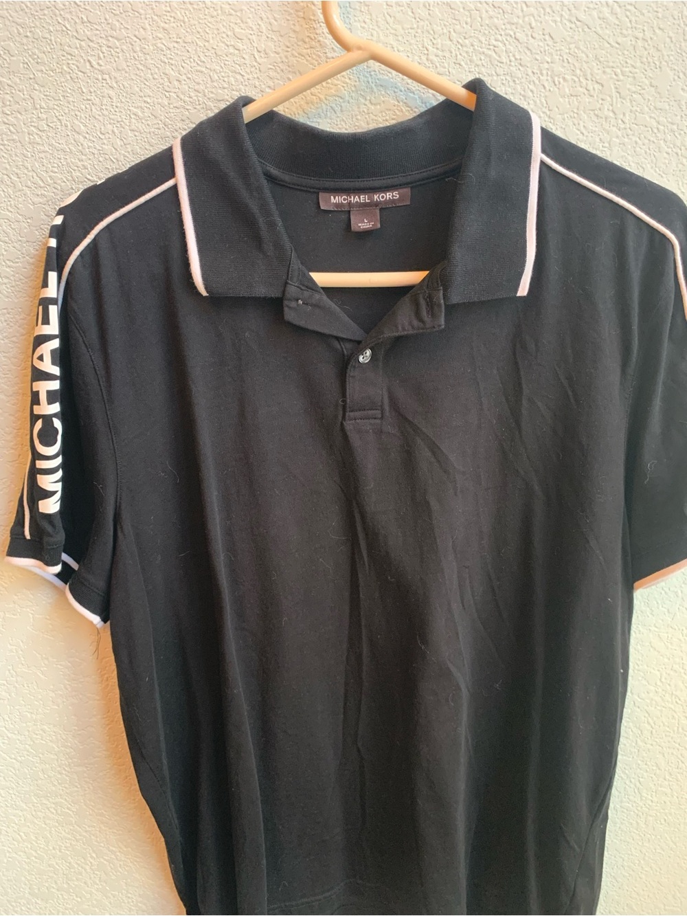 Michael Kors Black Polo with White Piping and Sleeve Logo